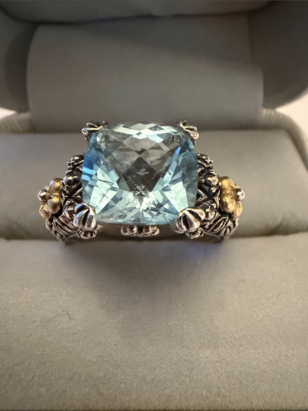 Vintage Barbara Bixby 18k 925 Blue Topaz Floral Ring Women’s Jewelry